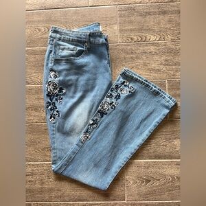 VIP Honey Los Angeles Embroidered Floral Jeans 2XL Light Wash Straight Leg Denim